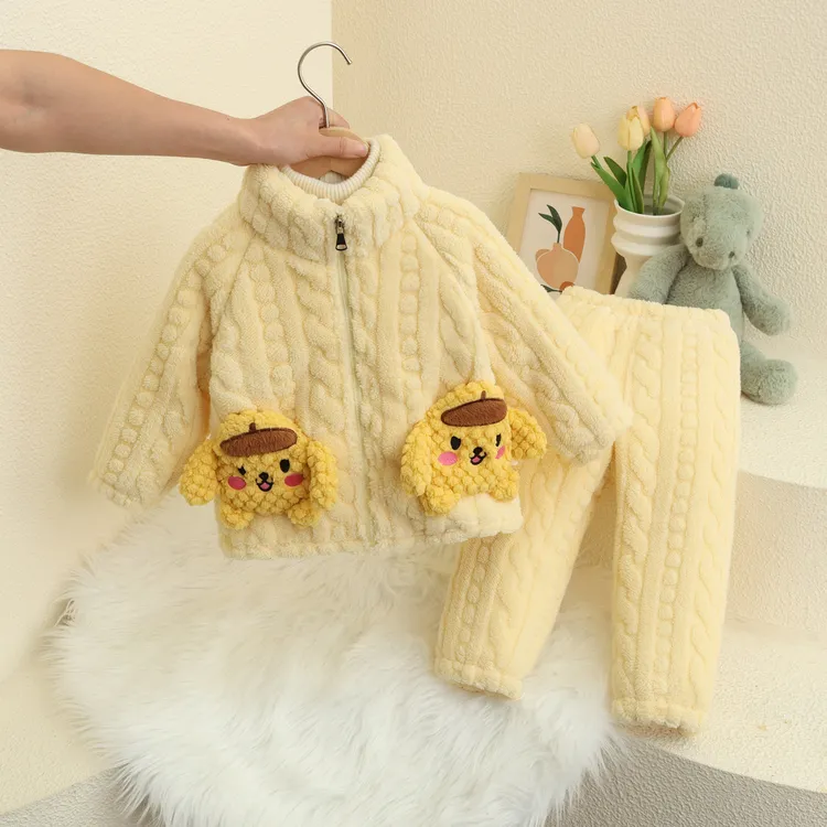 男女童冬季爆款双层加绒加厚睡衣小中童宝宝保暖可外穿家居服套装