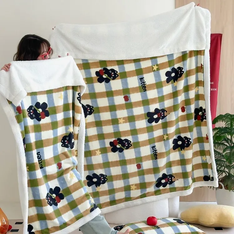 ins牛奶绒毛毯双层加厚羊羔绒午睡披肩毯客厅沙发毯家用单人盖毯