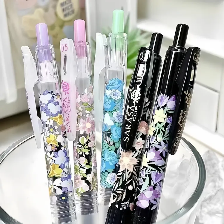 日本斑马法国花店限定中性笔JJ15花朵玫瑰百合桃花黑色水性笔0.5