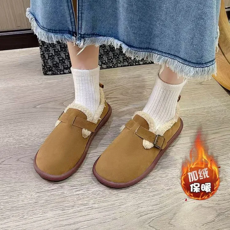厚底勃肯鞋冬季加绒女士棉鞋加厚保暖豆豆鞋女新款防滑毛毛鞋软底