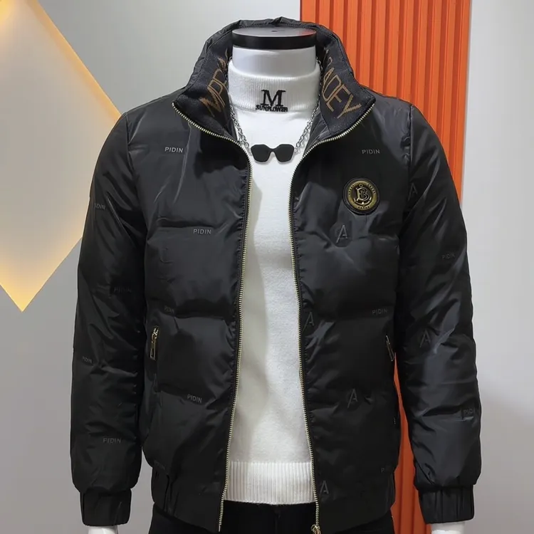 时尚新款潮男冬款棉衣韩版修身字母印花棉衣痞帅保暖立领百搭外套