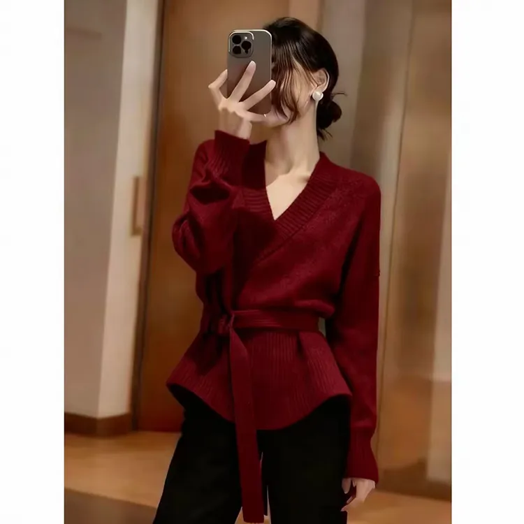 新年战袍本命红色欧货高端设计感针织衫2025秋冬上衣毛衣时尚显瘦