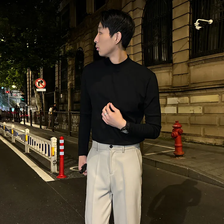 耀轩1 高品质半高领长袖t恤男弹力舒适纯色打底衫韩版秋季潮流