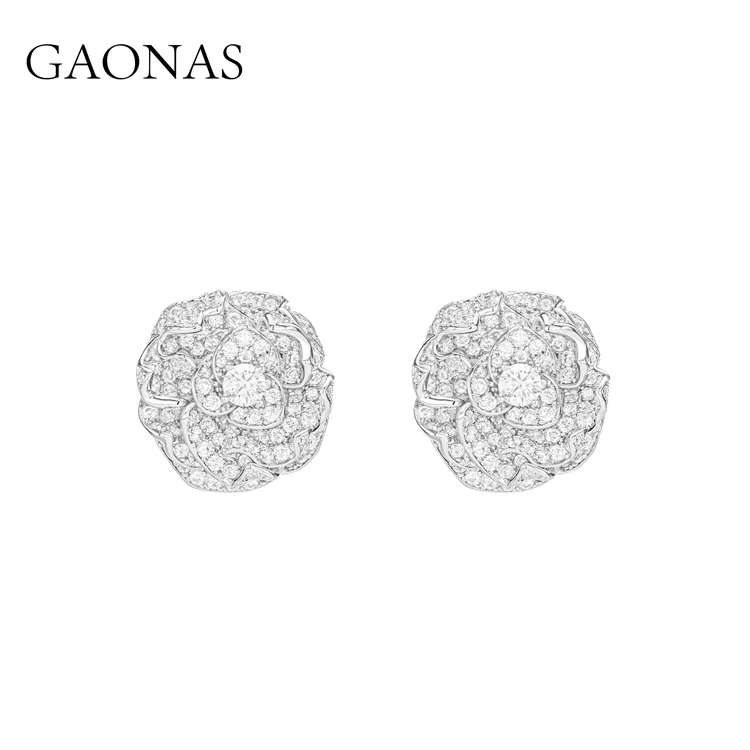 GAONAS 镀K金合成锆石耳饰 白月光 时尚玫瑰设计白耳钉11658EW