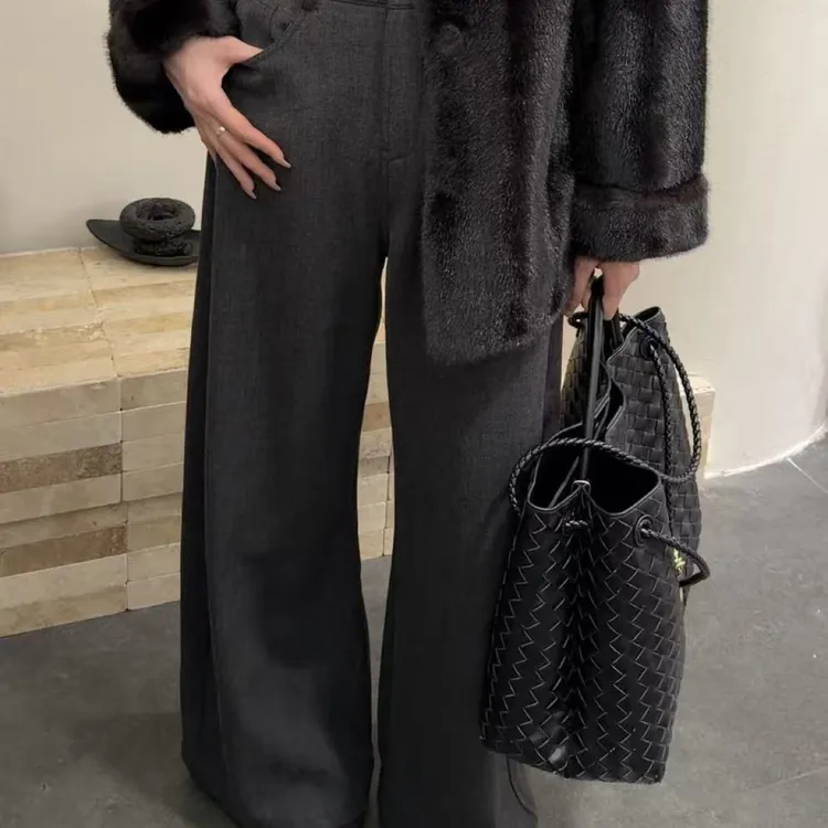 高腰显瘦加厚弯刀阔腿裤