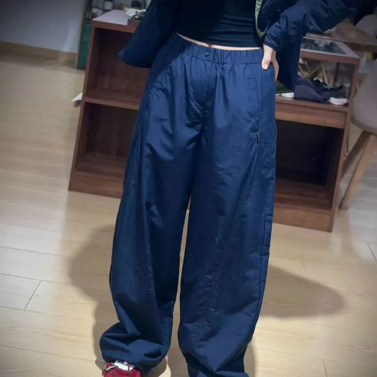 高级薄款拼接设计洋气百搭女式工装休闲长裤小个子高腰弯刀裤阔腿