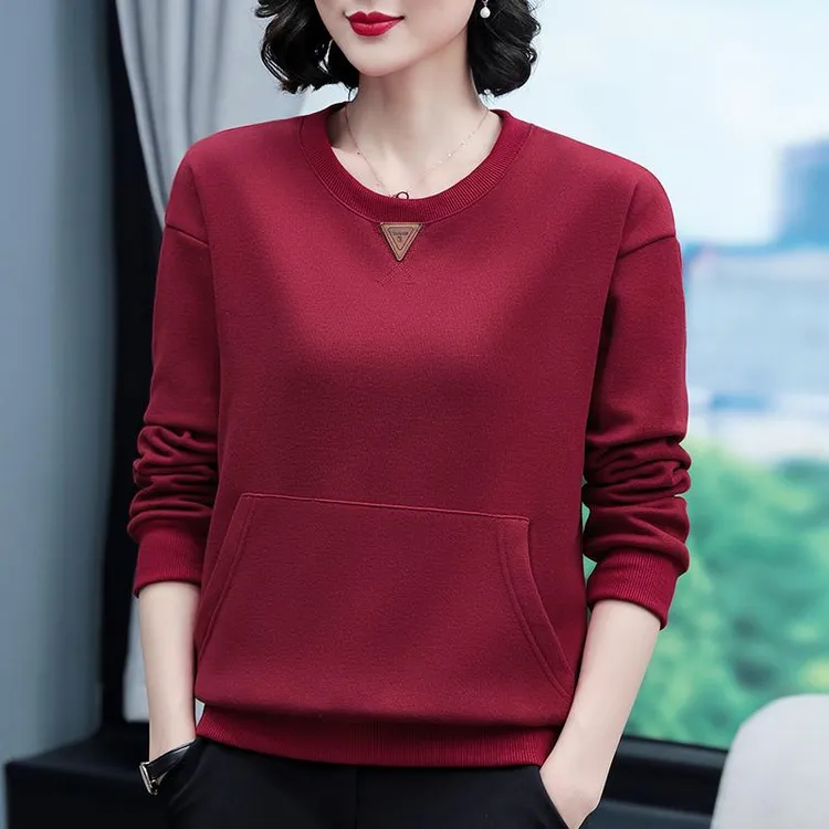 法劳格加绒卫衣女2025年秋冬新款宽松冬天加厚保暖中年妈妈宽松洋