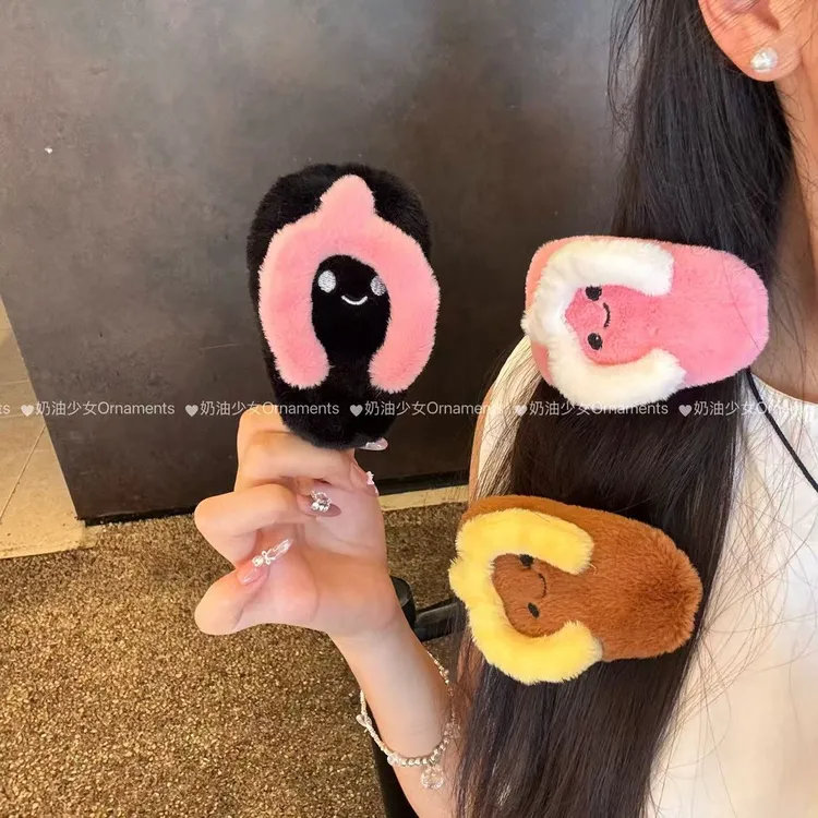 敲可爱~人字拖发夹大号毛绒前额刘海侧边夹少女碎发BB夹子发卡