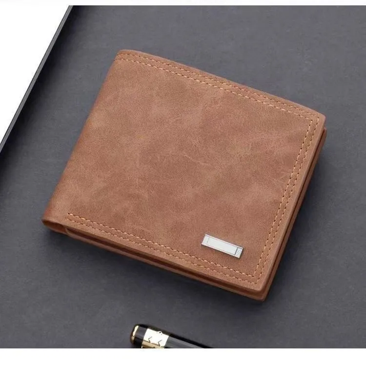 做旧短款可折叠纯色便携男士钱包多功能钱夹皮钱包复古时尚