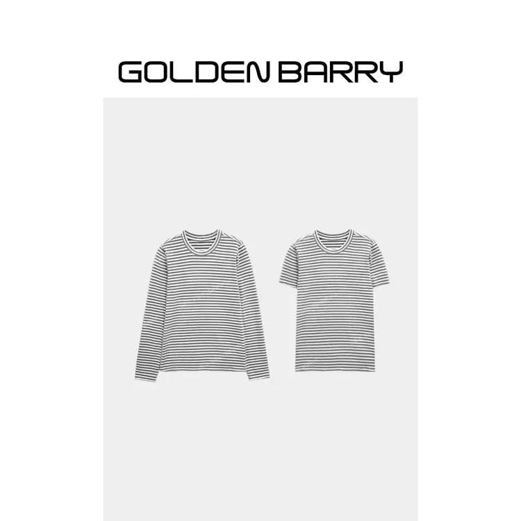 GOLDENBARRY|201892/203026“灰白间条”女装条纹云感磨毛T恤