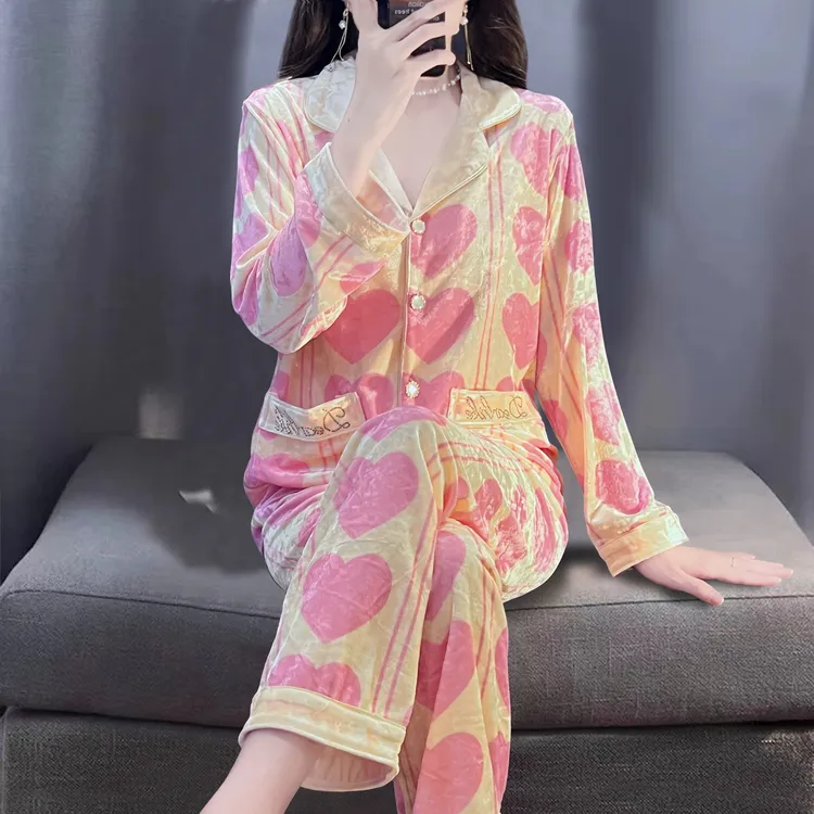 家居服套装休闲金钻绒高级感秋冬睡衣小香风女春秋新款外穿轻奢