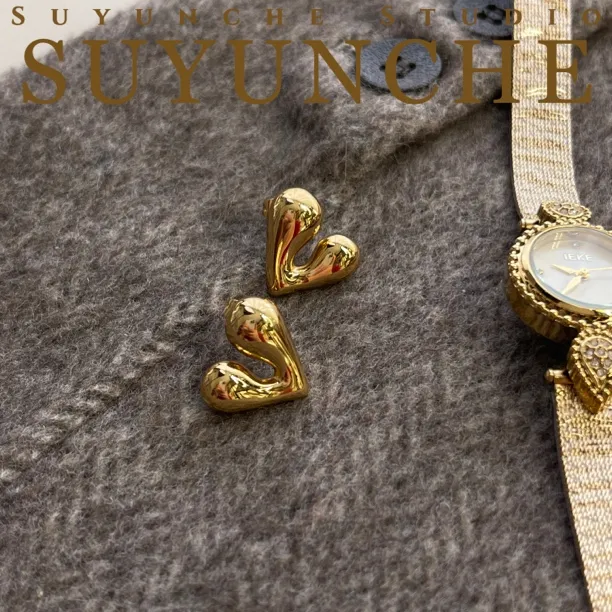 钛钢耳饰 Suyunche2811日韩时尚爱心法式质感耳钉耳环