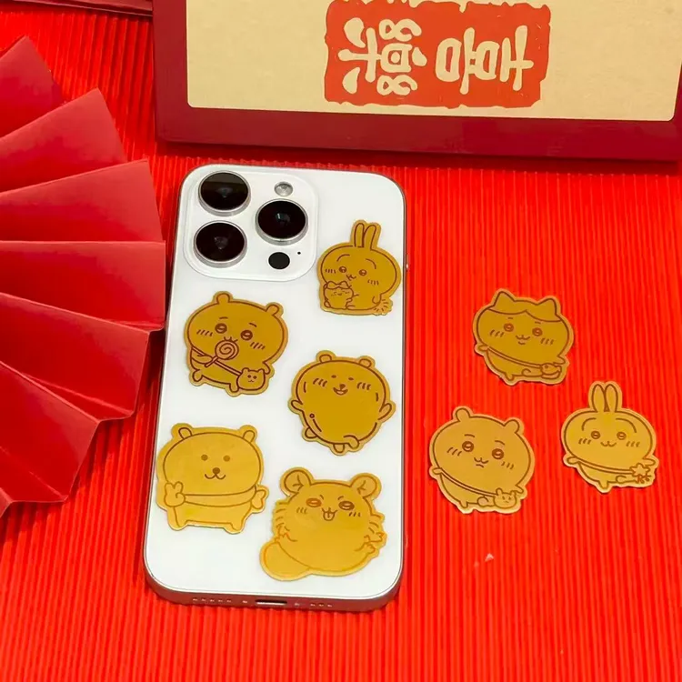 含金工艺品3【买2送1】水贝新款吉伊自嘲熊莫莫珈狮萨手机贴