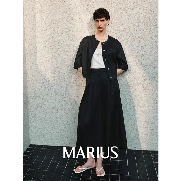 MARIUS雨露麻系列“如梦令”立体褶裥自然肌理上衣八分裙裤套装