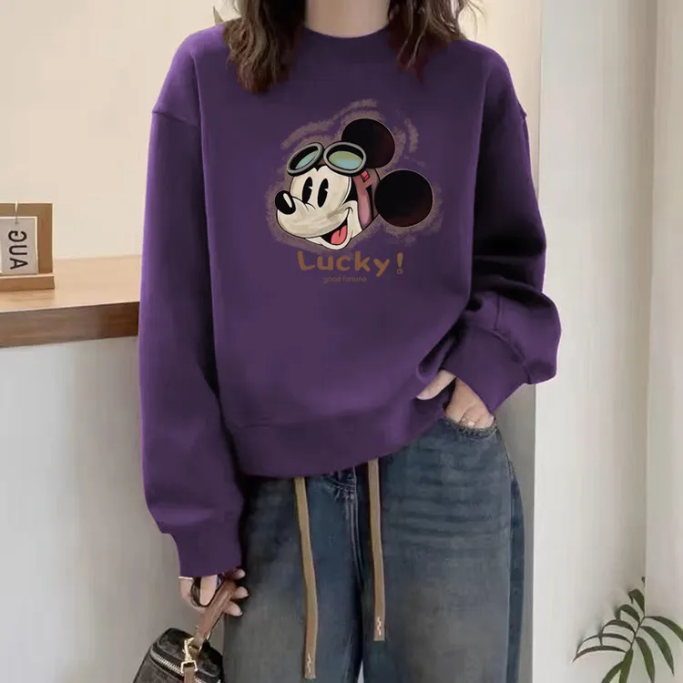 圆领套头打底衫加绒加厚卫衣女2025秋冬新款宽松韩版外套春秋薄款