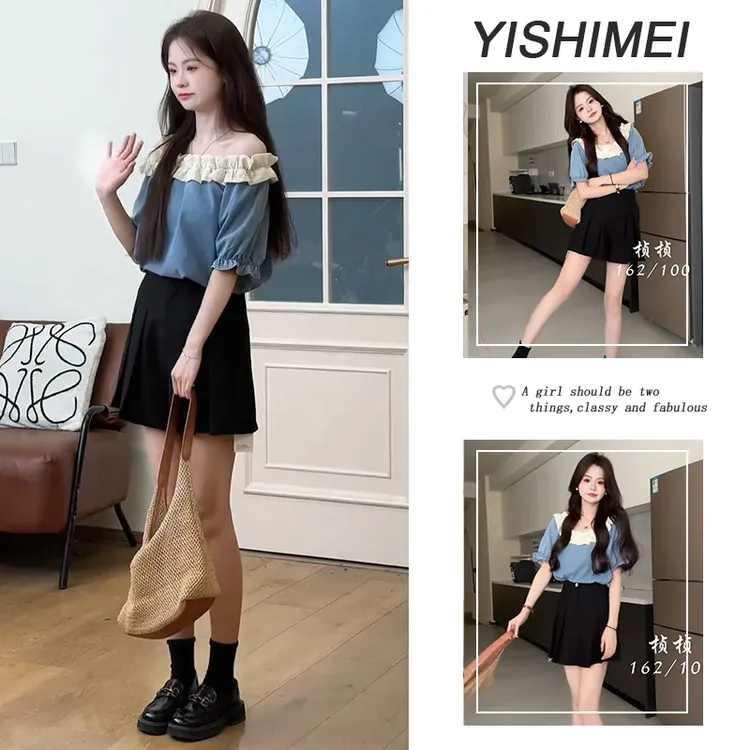 【现货】夏季穿搭一整套女新款韩版洋气减龄上衣高腰显瘦短裙两件套