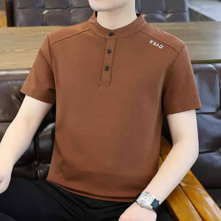 夏季立领纯色男士短袖T恤休闲时尚潮流百搭帅气三颗扣半袖POLO衫