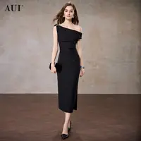 【AUI专属】AUI时尚黑色职业显瘦连衣裙气质修身包臀长裙-25W019378