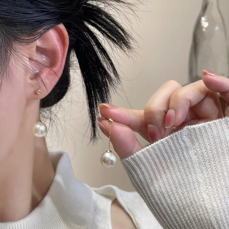 【澄意饰品】长款流苏吊坠珠珠耳钉法式气质简约百搭轻奢优雅-957