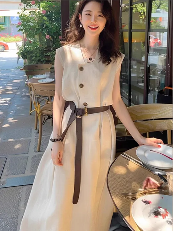 法式无袖连衣裙子女2025新款夏季轻奢高级感独特漂亮长裙
