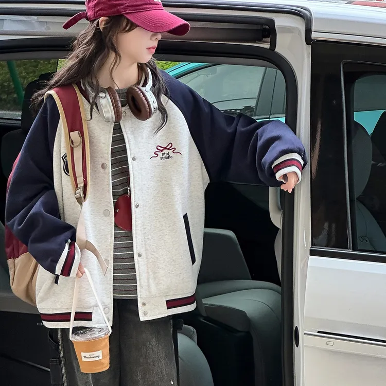 女童秋季外套2025新款儿童洋气夹克上衣春秋大童初中生休闲棒球服