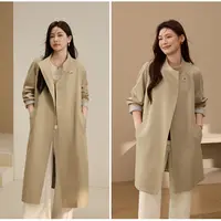 【拂晓】纤莉秀大码女装秋琥珀流光长短双版条纹里布收腰风衣QK3210