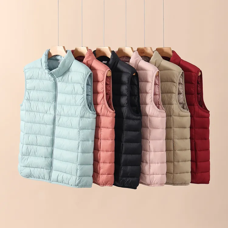 秋冬马甲女新款羽丝棉立领马夹显瘦大码保暖背心轻薄坎肩短款内胆
