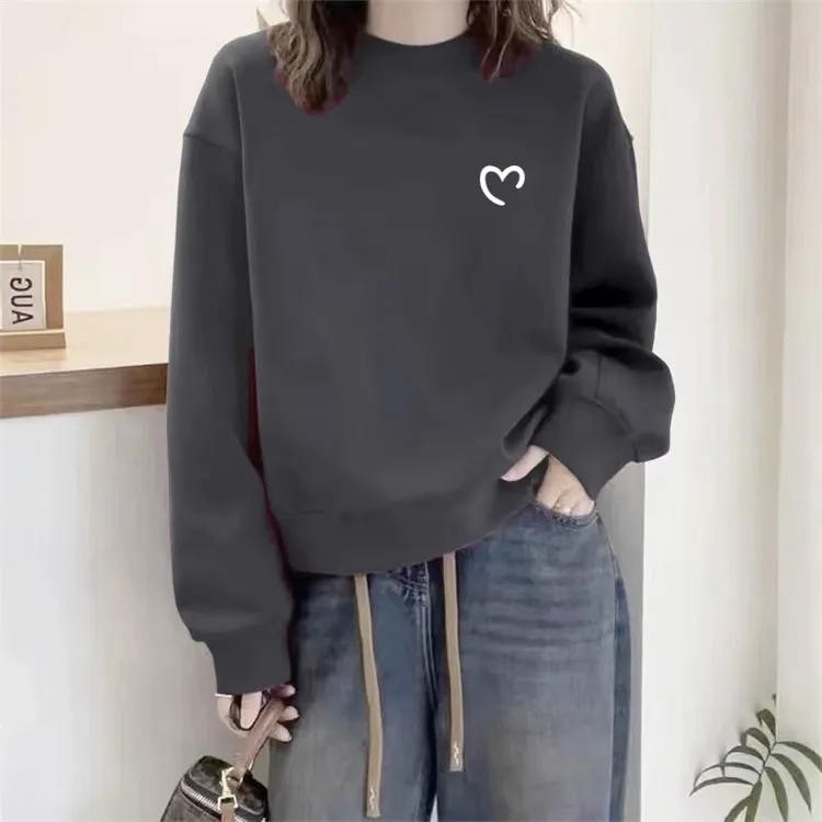 圆领套头打底衫加绒加厚卫衣女2025秋冬新款宽松韩版外套春秋薄款