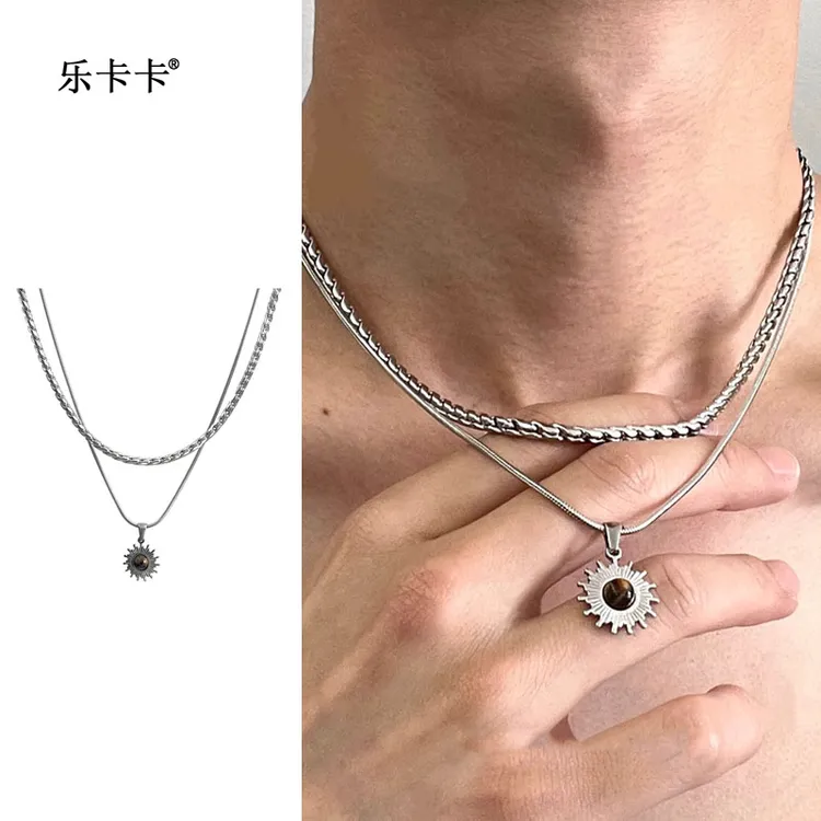 钛钢项链 冷淡风高级感锁骨链男女一心向阳双层叠戴项链小众设计