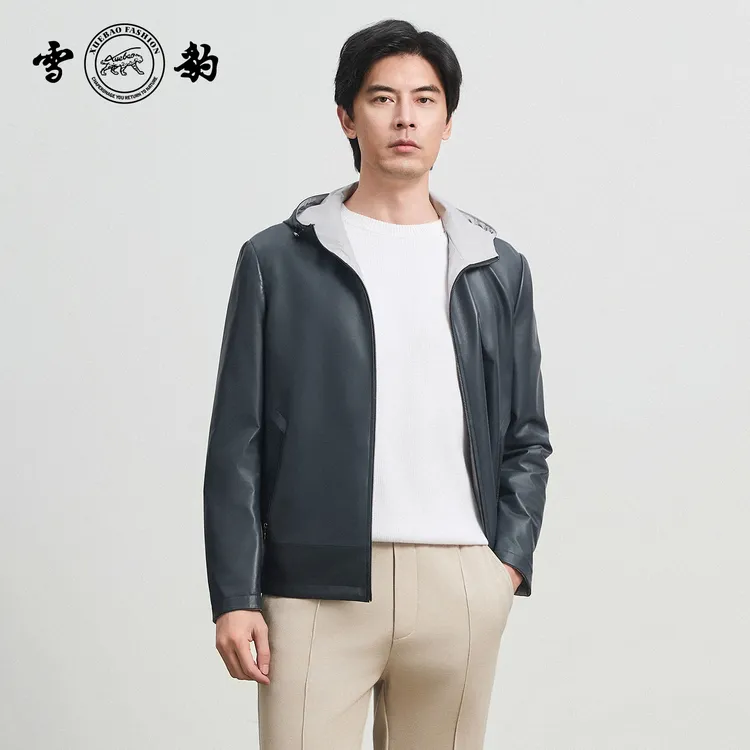 【专柜】雪豹2025新款86076绵羊皮双面穿真皮皮衣时尚休闲男皮夹克