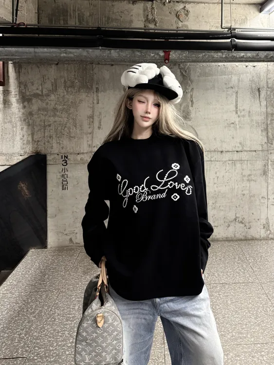 GOODBRAND 2025FW GOOD LOVES立体刺绣小花标语长袖T恤男女同款潮