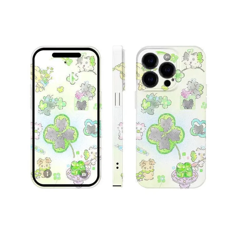 四叶草猫咪适用苹果15手机壳华为OPPOVIVO小米菲林创意小众个性gk