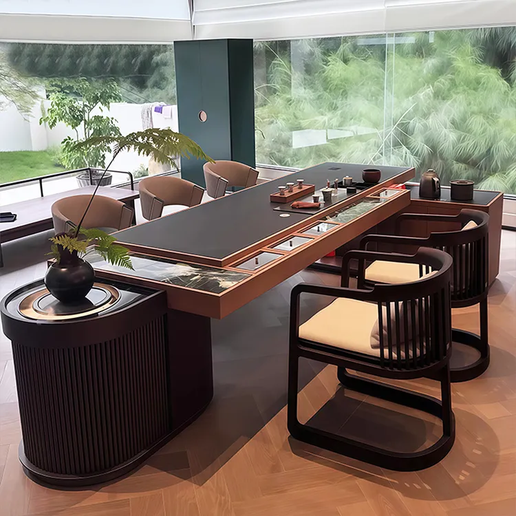 新中式实木茶桌椅北美黑胡桃木现代简约轻奢家用客厅高级感泡茶桌