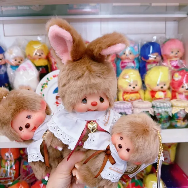 萌趣趣日本正版蒙奇奇 Monchhichi 美拉德 甜心棕色兔 女孩 挂件