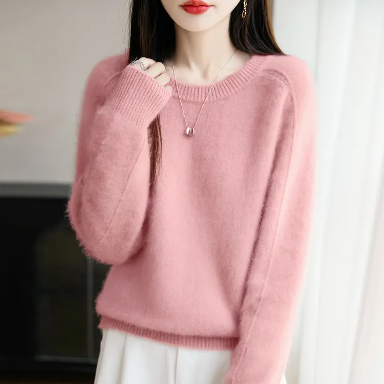 秋冬加厚圆领毛衣女纯羊毛衫套头内搭针织宽松打底衫气质上衣羊绒