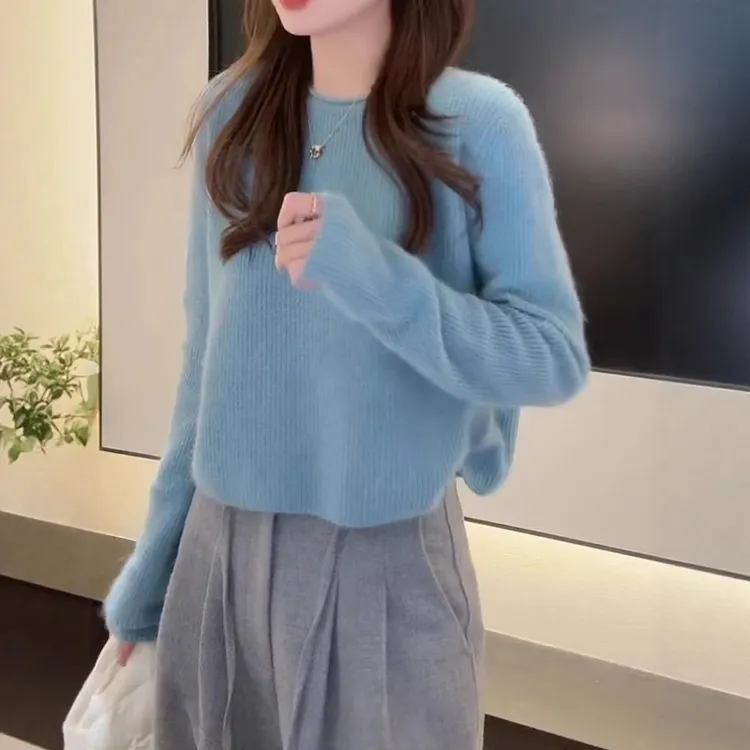 时尚显白毛衣洋气显瘦长袖针织打底衫韩版休闲百搭套头上衣K1-48