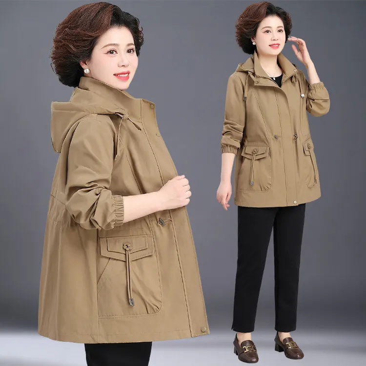 中年气质妈妈春秋装外套2025新洋气大码40岁50中老年风衣女中长款