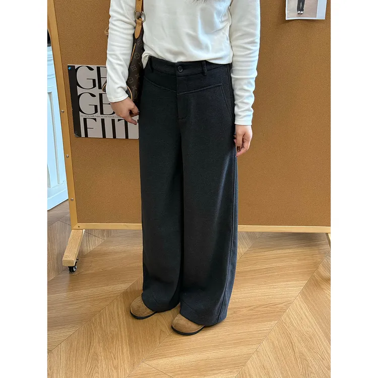 WenWen小个子2025秋冬新款直筒微阔腿休闲宽松垂坠感长裤4524