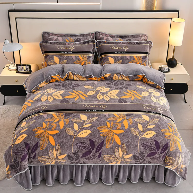 冬季保暖加厚牛奶绒四件套双面绒加厚四件套印花加绒冬季加厚