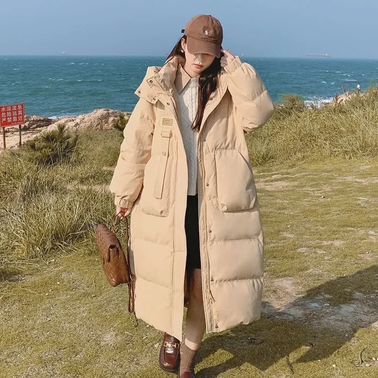 反季羽绒棉服女中长款2025冬季新款棉衣加厚过膝面包服连帽棉袄