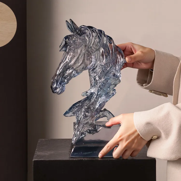 马年冰川透明蓝马客厅电视酒柜入户玄关轻奢软装高档装饰品摆件