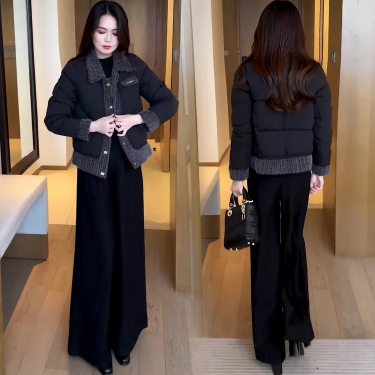 时尚拼接棉服女2025冬季新款洋气减龄显瘦百搭翻领保暖棉衣短外套