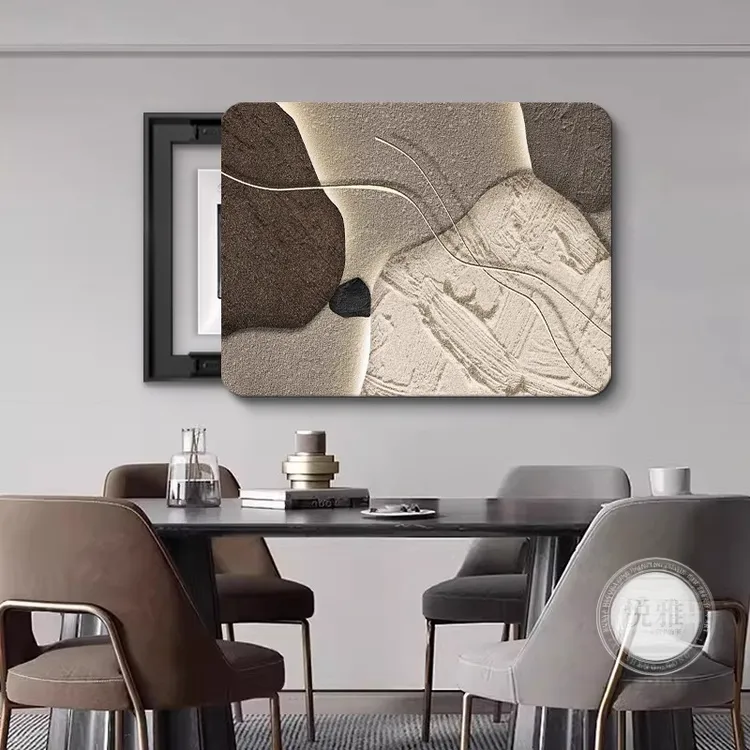 砂岩肌理电表箱装饰画竖款轻奢高级感遮挡配电箱餐厅石来运转挂画