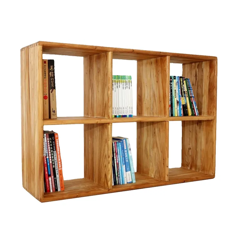 老榆木书架纯实木格子原木榫卯组合收纳柜落地储物多层置物矮书架
