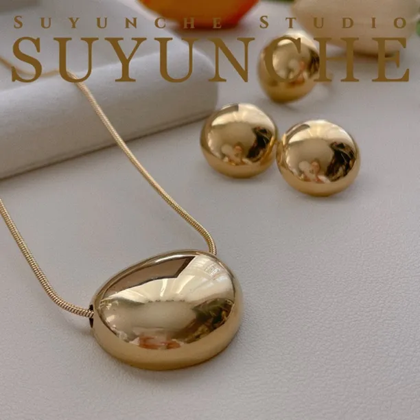 钛钢项链 Suyunche2747气质百搭欧美简约光面小众三件套