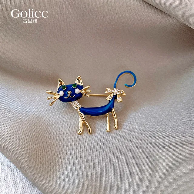 蓝色小猫咪胸针女款高档2025年新款爆款别针防走光扣固定衣服配饰