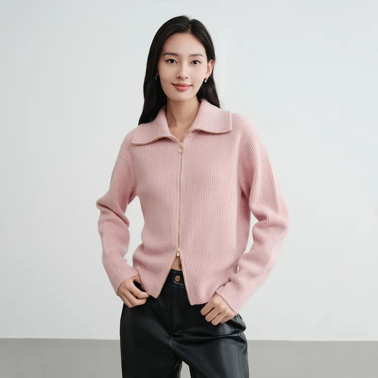 [阿拉善羊绒]EP雅莹早秋新品 绵羊毛混纺半高领针织外套9147A