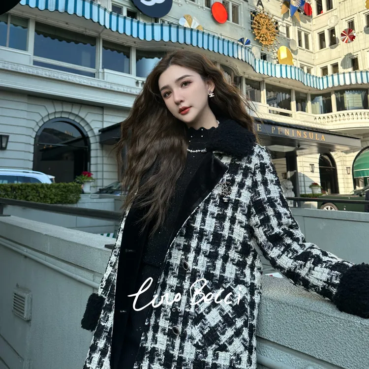 COCO BECCI【米兰画报】95白鹅绵羊毛格子保暖鹅绒外套CFJJD300361