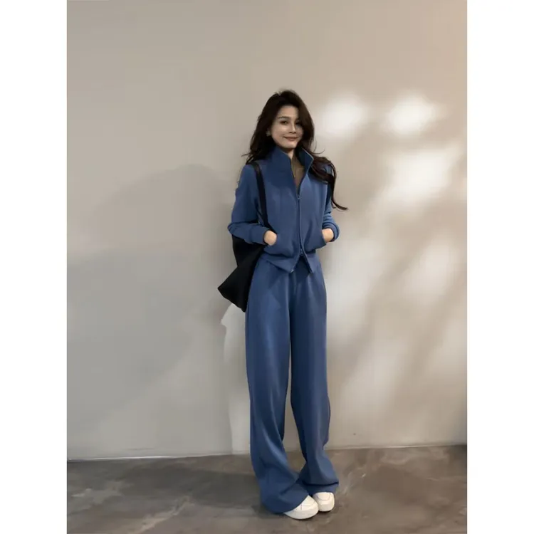 【大婷婷】冬季新款休闲卫衣加绒立领拉链外套卫裤两件套套装DT1787