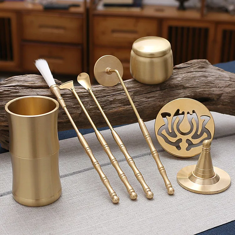 黄铜香篆工具一整套家用盘香熏香炉中式香篆炉香炉灰香道工具全套